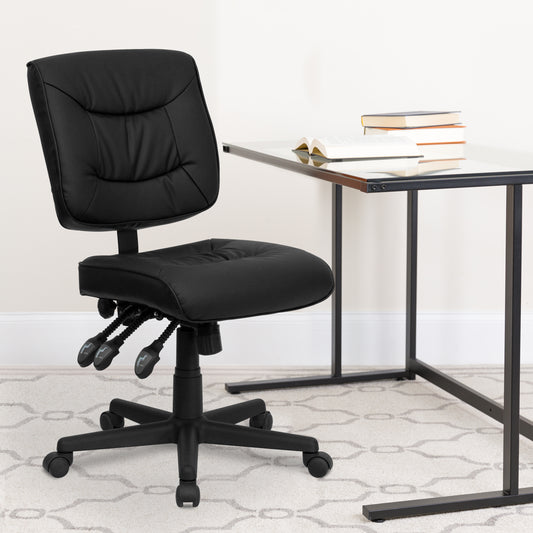 Cole Mid-Back Black LeatherSoft Multifunction Swivel Ergonomic Task Office Chair Black GO-1574-BK-GG