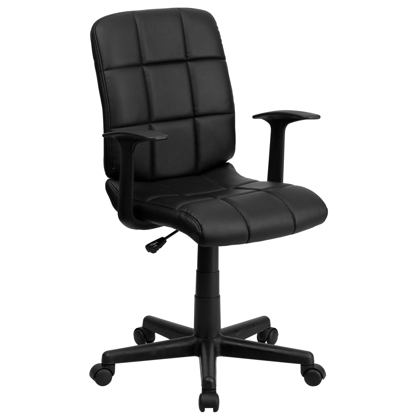 Clayton Mid-Back Black Quilted Vinyl Swivel Task Office Chair with Arms Black