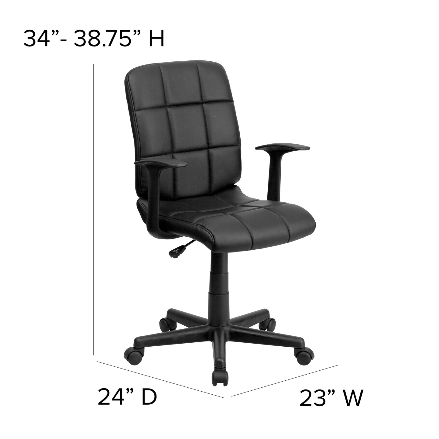 Clayton Mid-Back Black Quilted Vinyl Swivel Task Office Chair with Arms Black