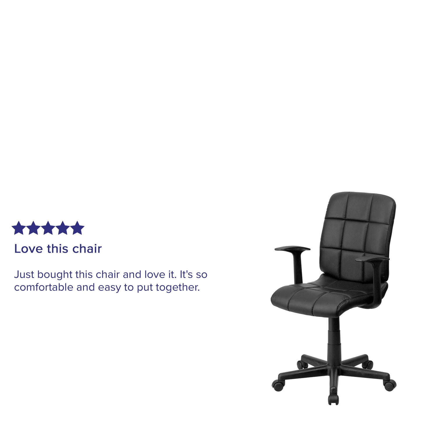 Clayton Mid-Back Black Quilted Vinyl Swivel Task Office Chair with Arms Black