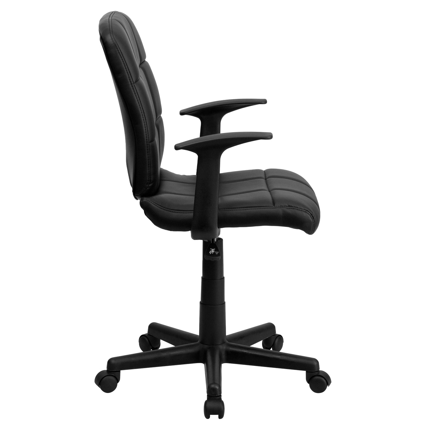 Clayton Mid-Back Black Quilted Vinyl Swivel Task Office Chair with Arms Black