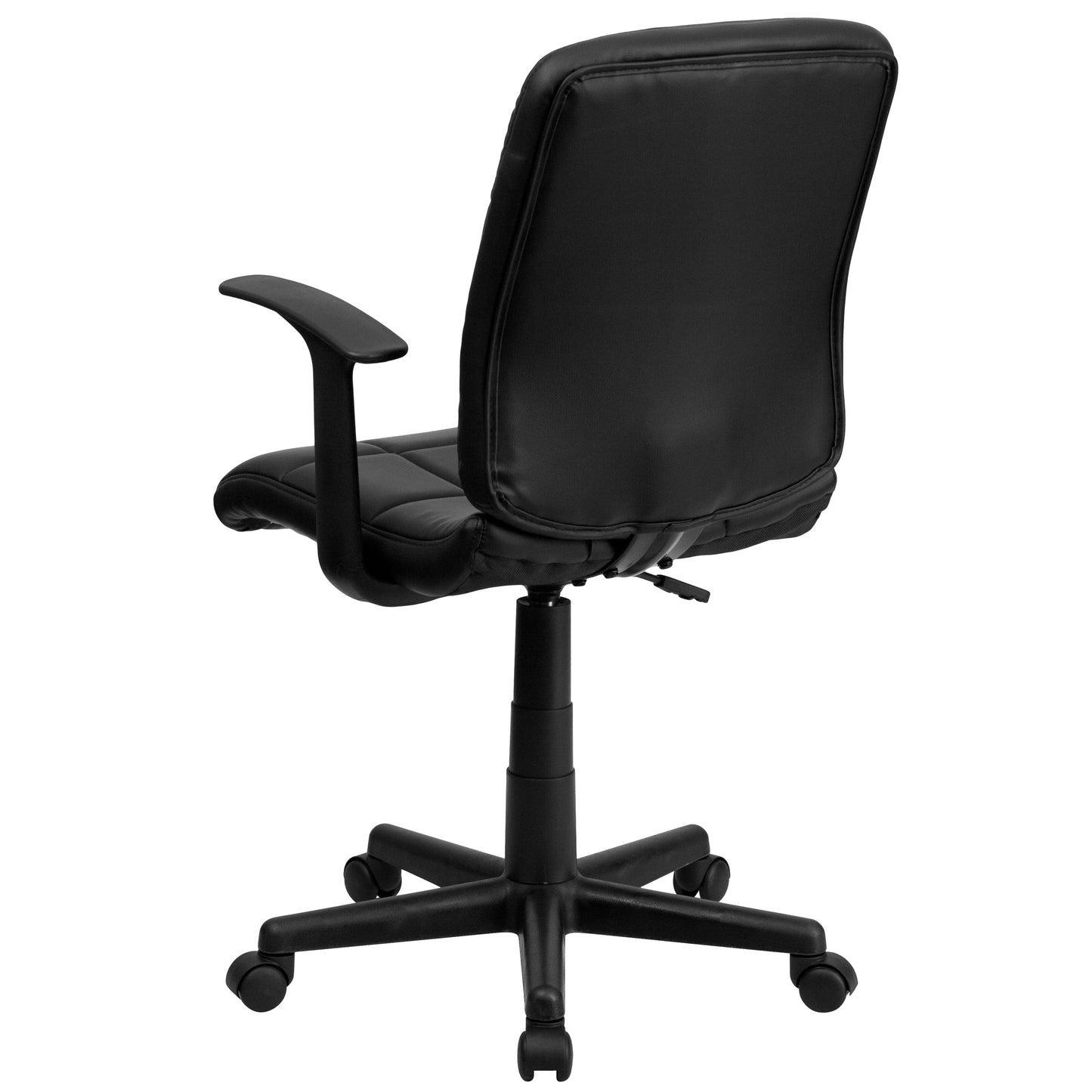 Clayton Mid-Back Black Quilted Vinyl Swivel Task Office Chair with Arms Black