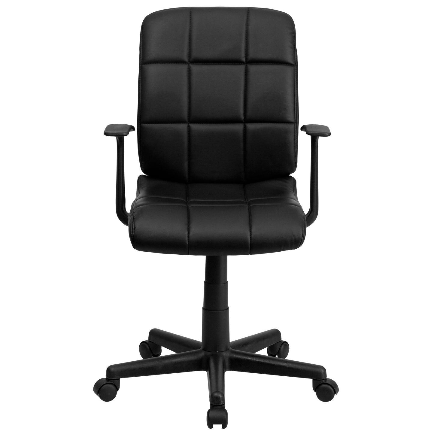 Clayton Mid-Back Black Quilted Vinyl Swivel Task Office Chair with Arms Black