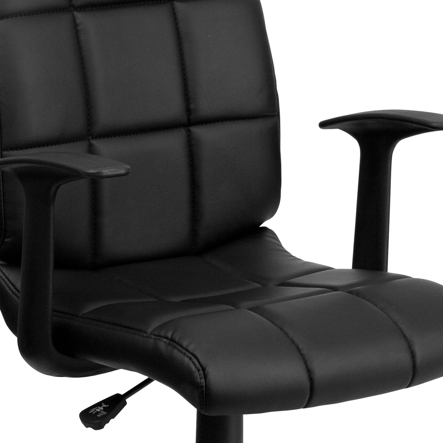Clayton Mid-Back Black Quilted Vinyl Swivel Task Office Chair with Arms Black