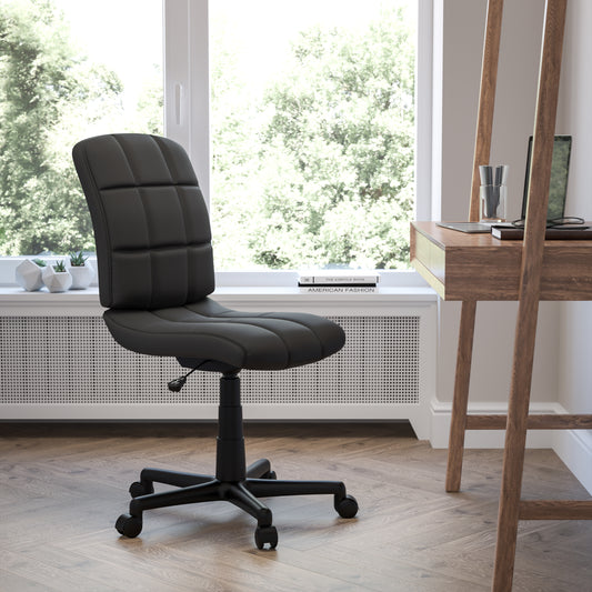 Clayton Mid-Back Black Quilted Vinyl Swivel Task Office Chair Black GO-1691-1-BK-GG