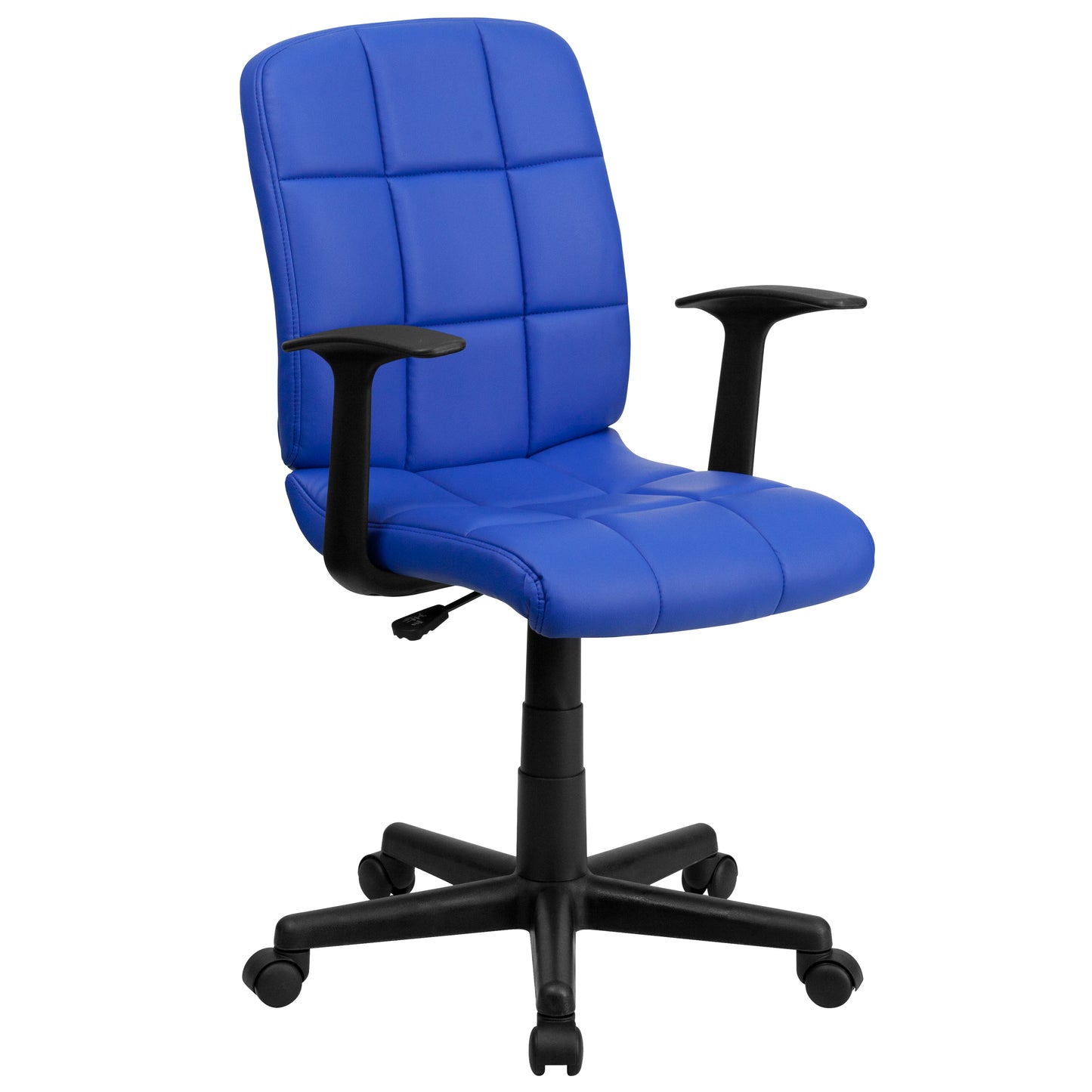 Clayton Mid-Back Blue Quilted Vinyl Swivel Task Office Chair with Arms Blue
