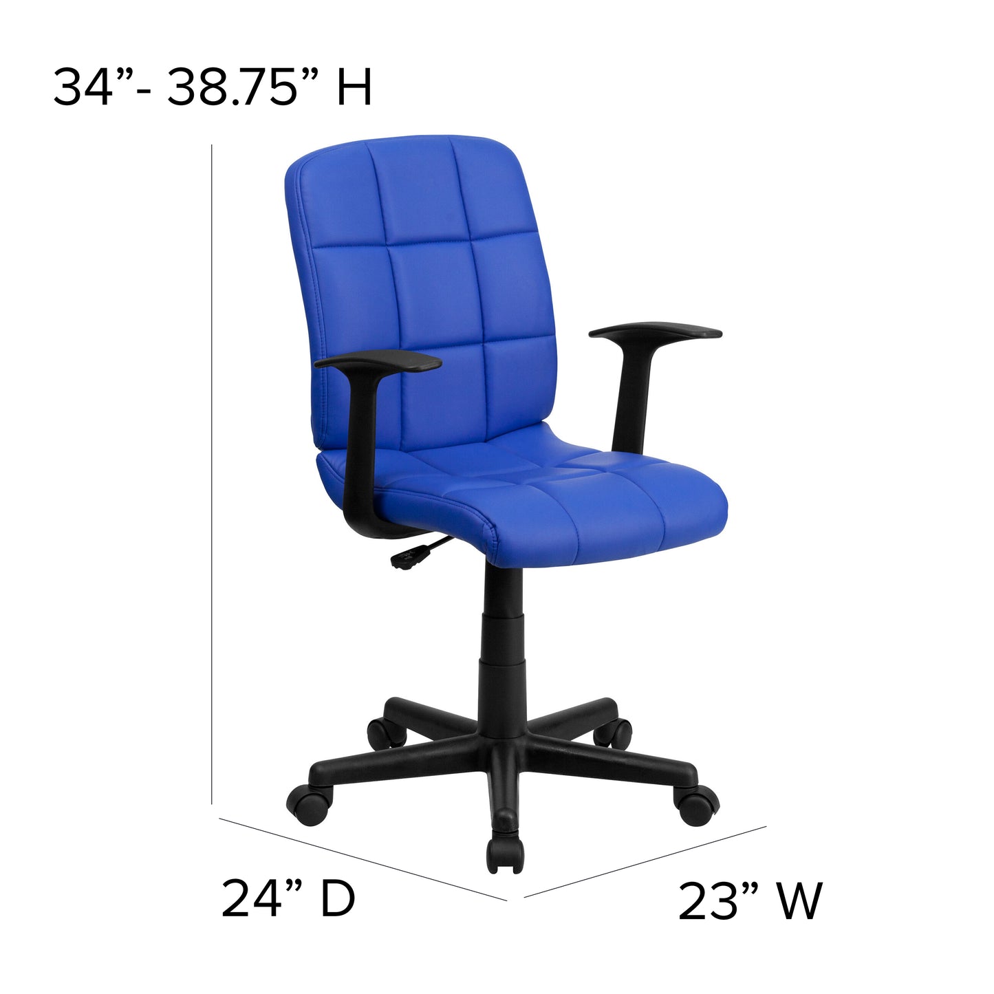 Clayton Mid-Back Blue Quilted Vinyl Swivel Task Office Chair with Arms Blue