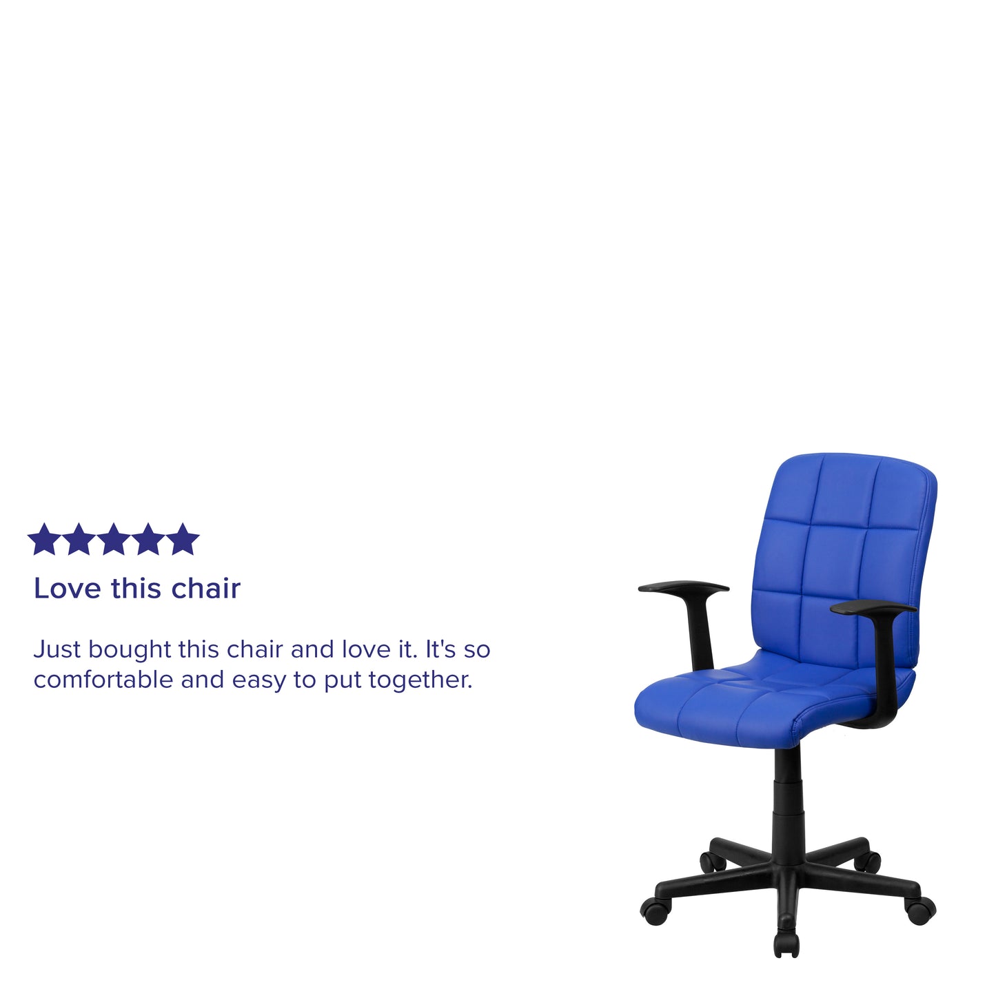 Clayton Mid-Back Blue Quilted Vinyl Swivel Task Office Chair with Arms Blue