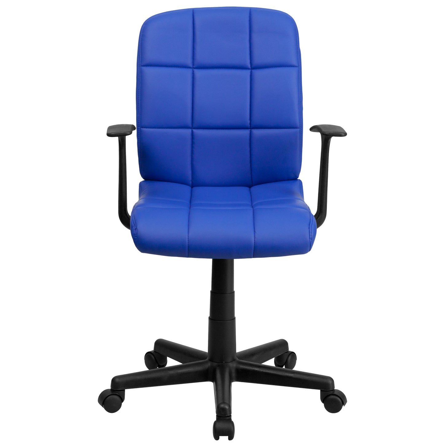 Clayton Mid-Back Blue Quilted Vinyl Swivel Task Office Chair with Arms Blue