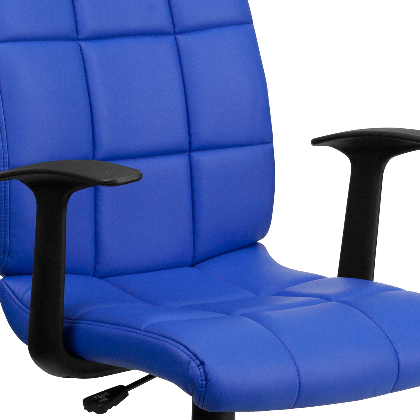 Clayton Mid-Back Blue Quilted Vinyl Swivel Task Office Chair with Arms Blue