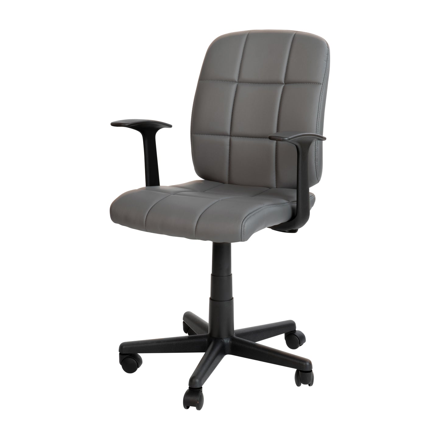 Clayton Mid-Back Gray Quilted Vinyl Swivel Task Office Chair with Arms Gray