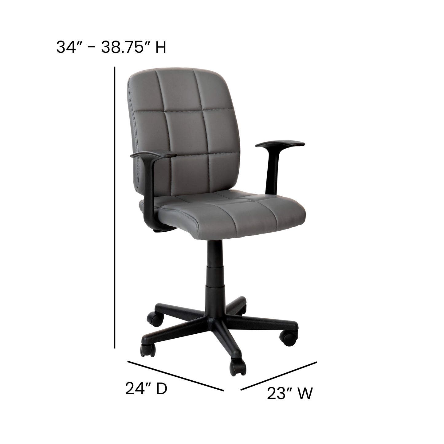 Clayton Mid-Back Gray Quilted Vinyl Swivel Task Office Chair with Arms Gray
