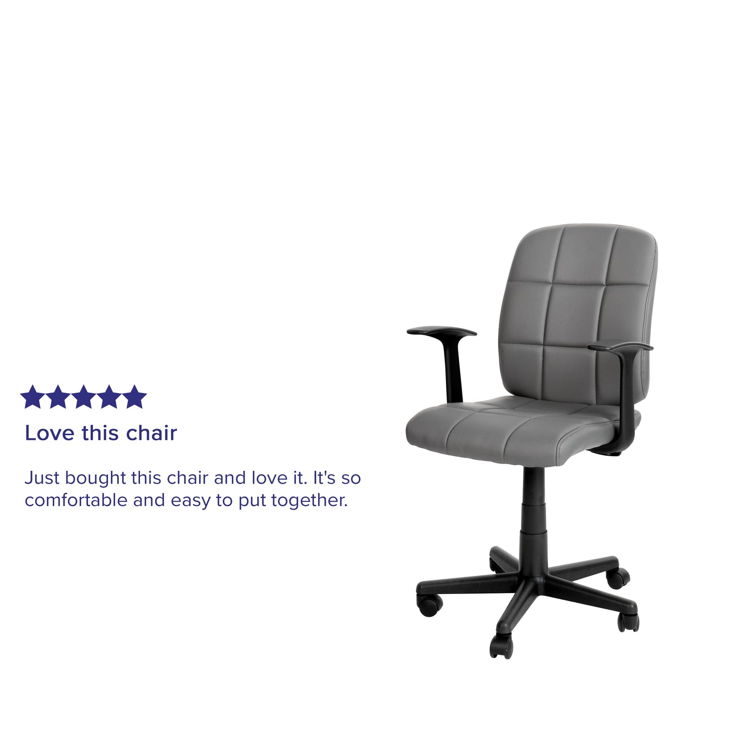 Clayton Mid-Back Gray Quilted Vinyl Swivel Task Office Chair with Arms Gray
