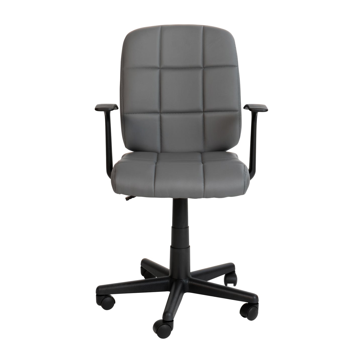Clayton Mid-Back Gray Quilted Vinyl Swivel Task Office Chair with Arms Gray
