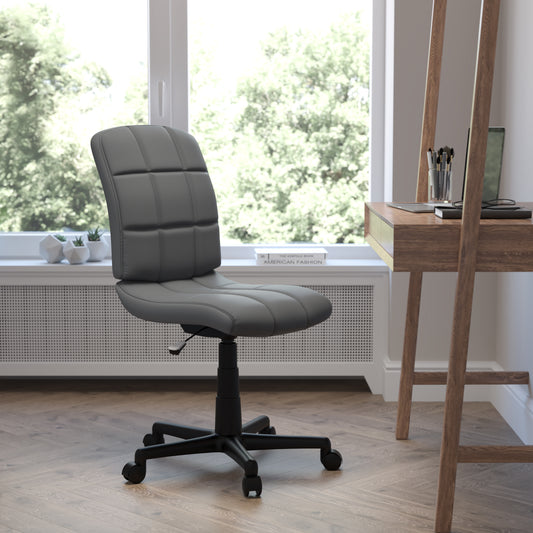 Clayton Mid-Back Gray Quilted Vinyl Swivel Task Office Chair Gray GO-1691-1-GY-GG