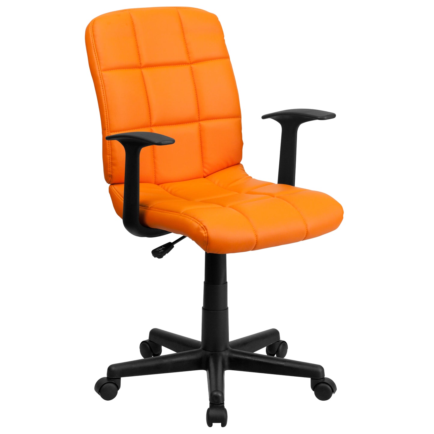 Clayton Mid-Back Orange Quilted Vinyl Swivel Task Office Chair with Arms Orange