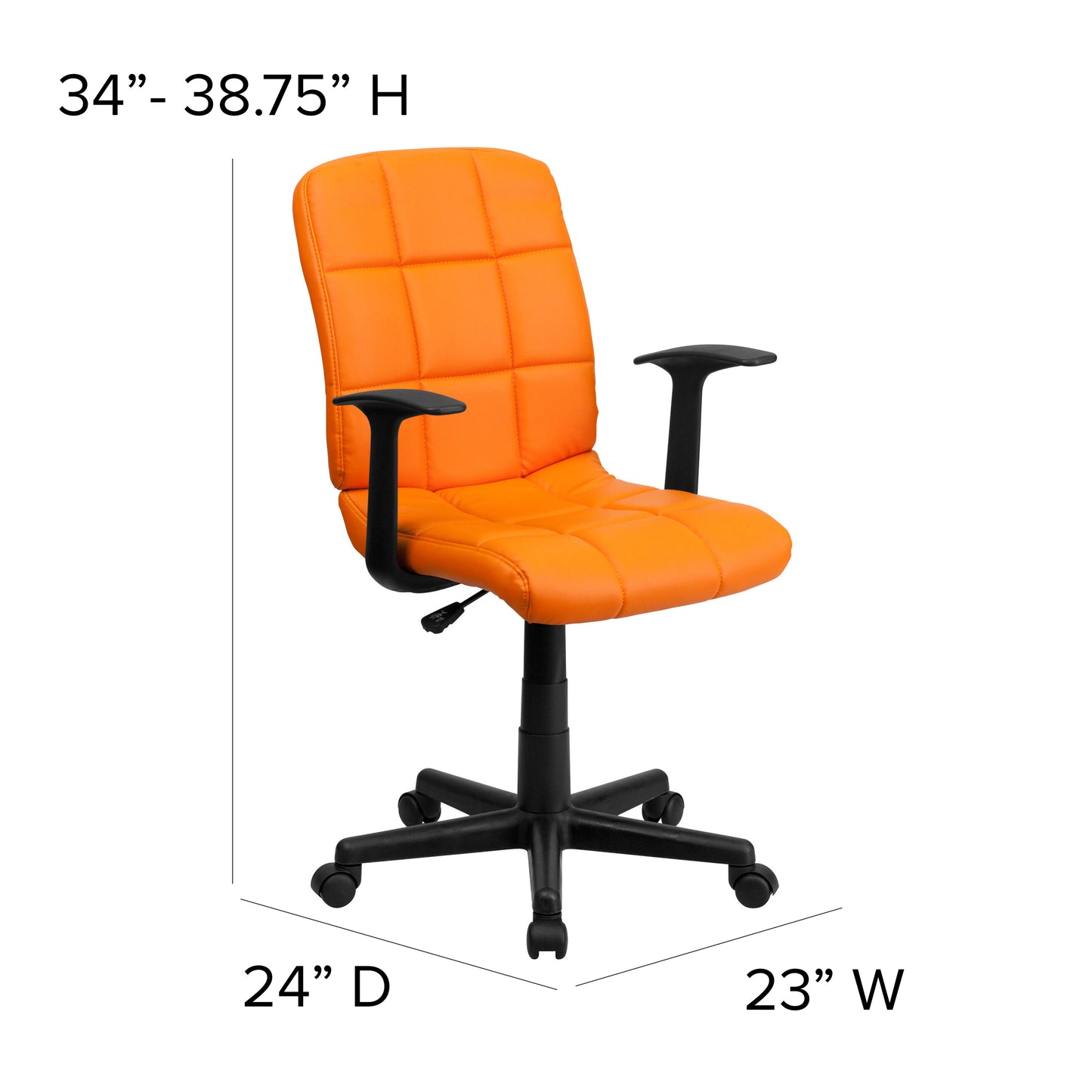 Clayton Mid-Back Orange Quilted Vinyl Swivel Task Office Chair with Arms Orange