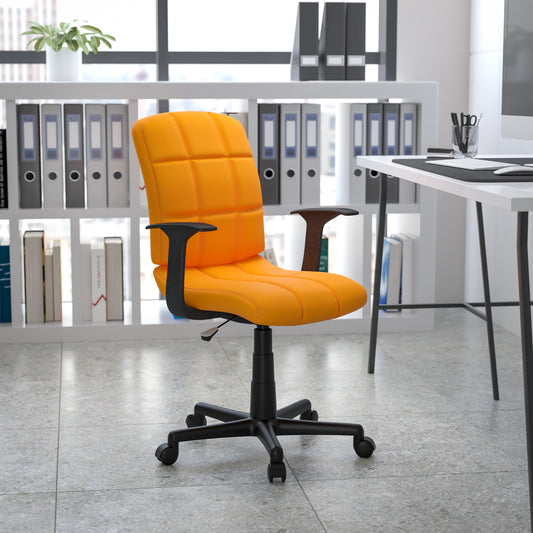Clayton Mid-Back Orange Quilted Vinyl Swivel Task Office Chair with Arms Orange GO-1691-1-ORG-A-GG