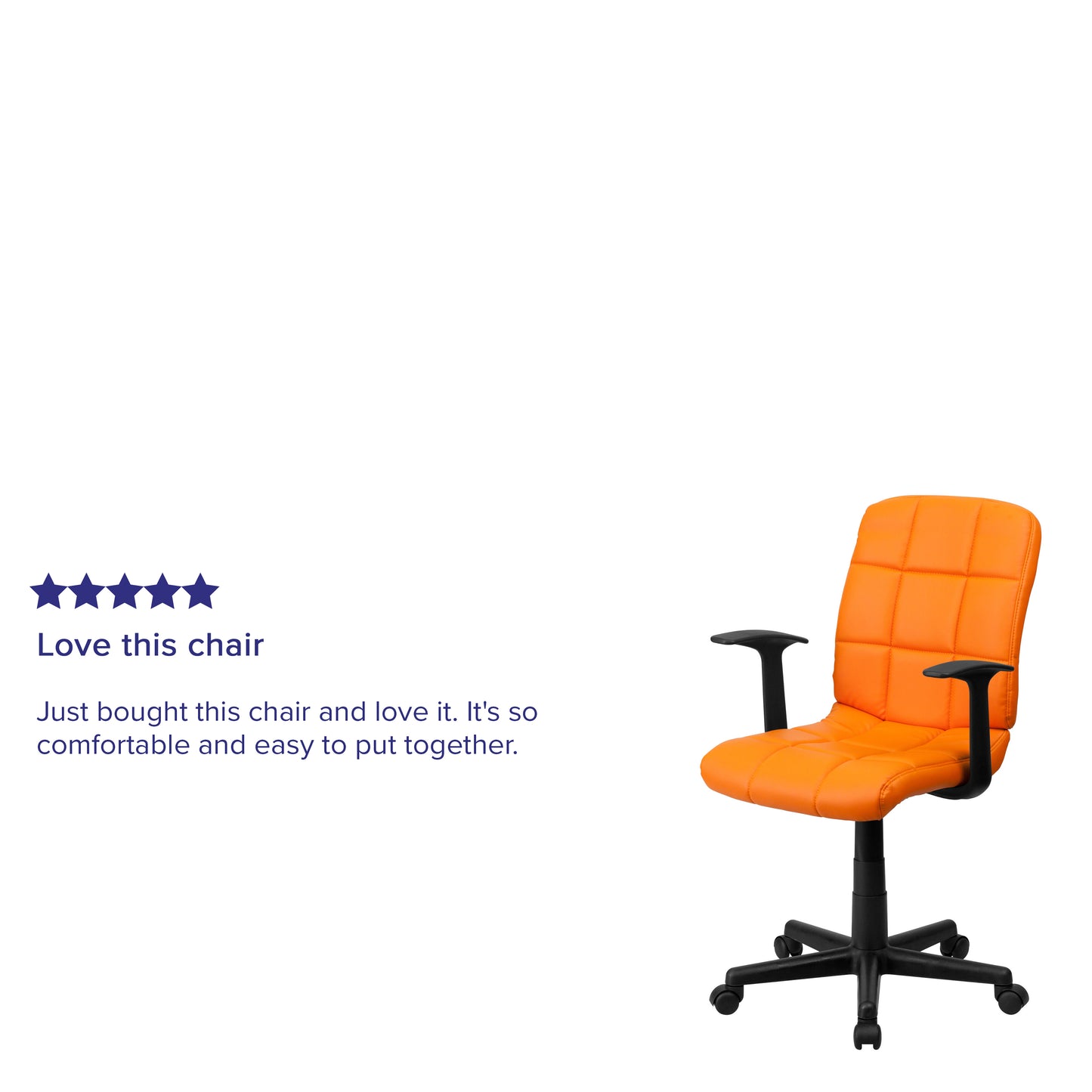 Clayton Mid-Back Orange Quilted Vinyl Swivel Task Office Chair with Arms Orange