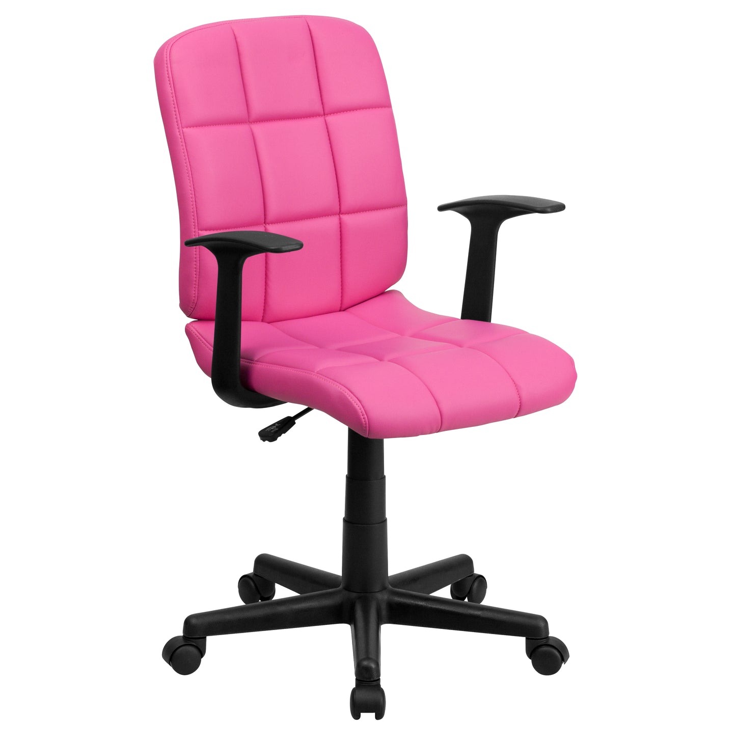 Clayton Mid-Back Pink Quilted Vinyl Swivel Task Office Chair with Arms Pink