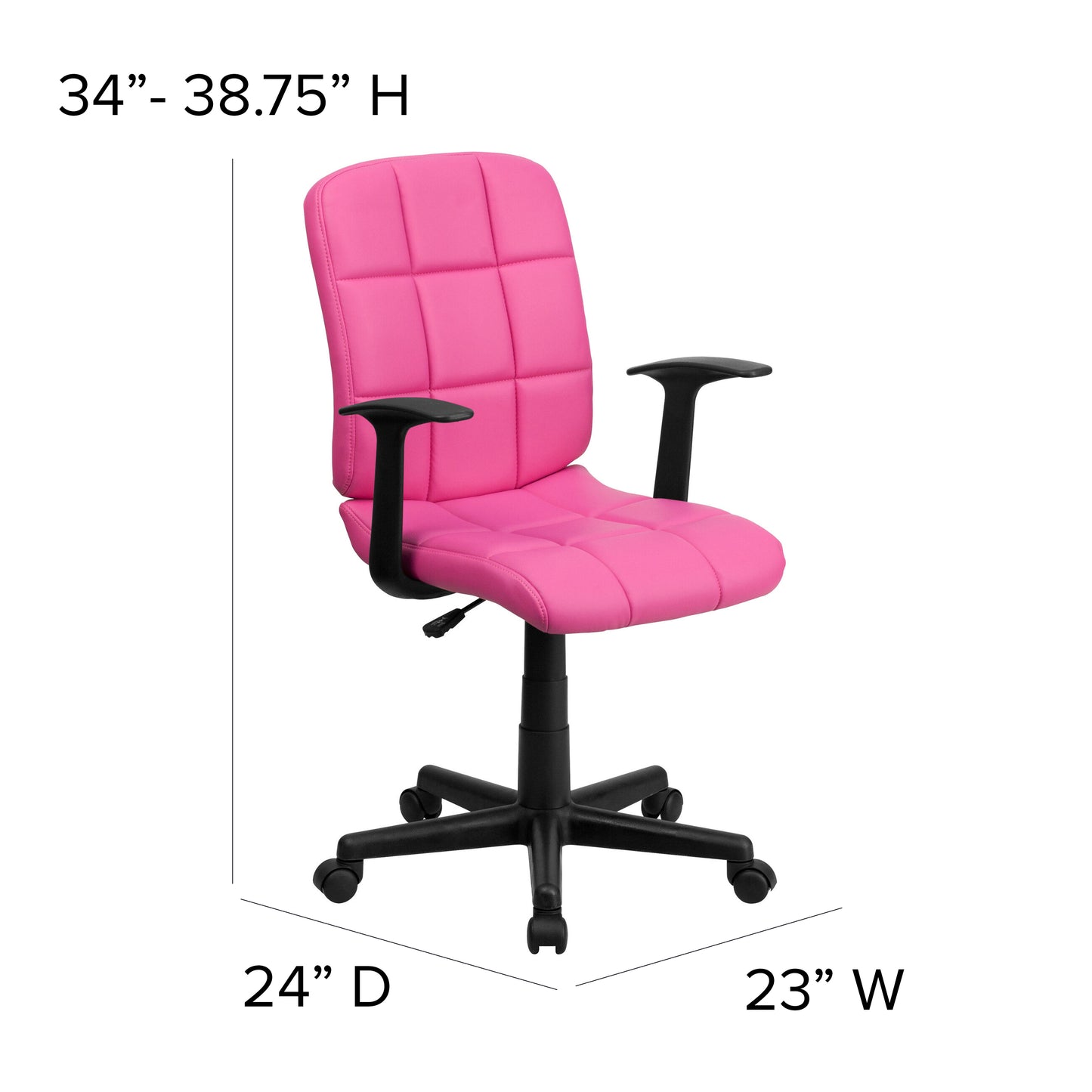 Clayton Mid-Back Pink Quilted Vinyl Swivel Task Office Chair with Arms Pink
