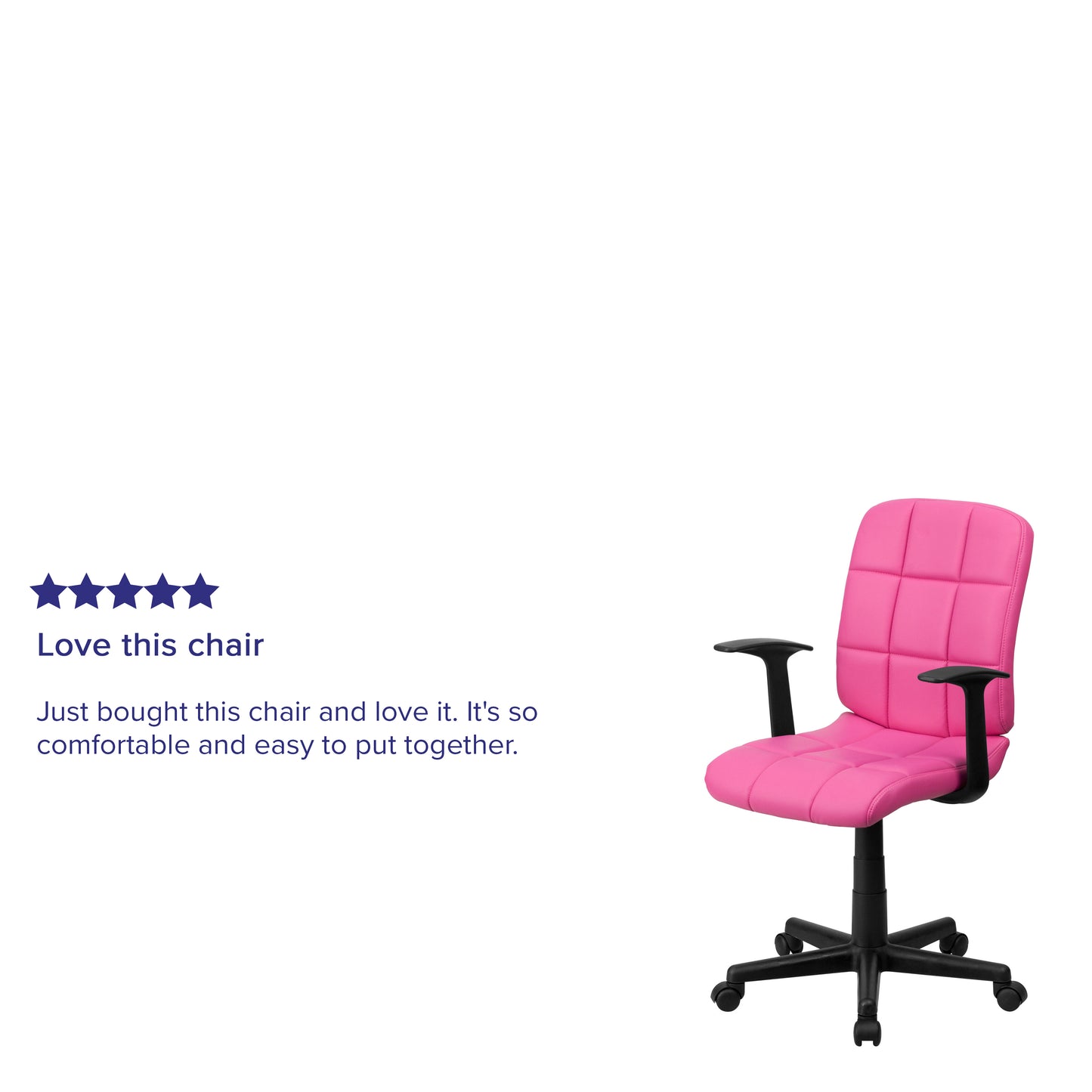 Clayton Mid-Back Pink Quilted Vinyl Swivel Task Office Chair with Arms Pink