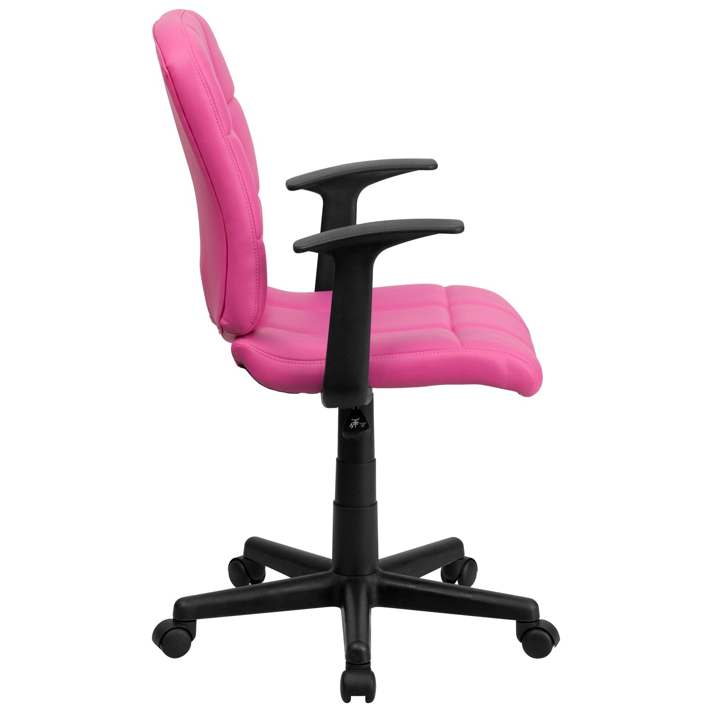 Clayton Mid-Back Pink Quilted Vinyl Swivel Task Office Chair with Arms Pink