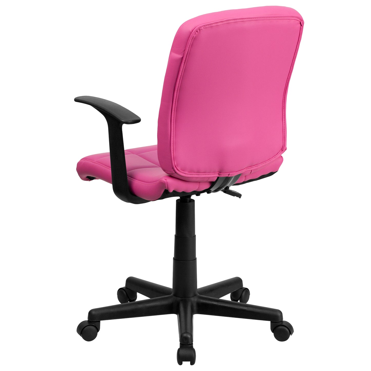Clayton Mid-Back Pink Quilted Vinyl Swivel Task Office Chair with Arms Pink