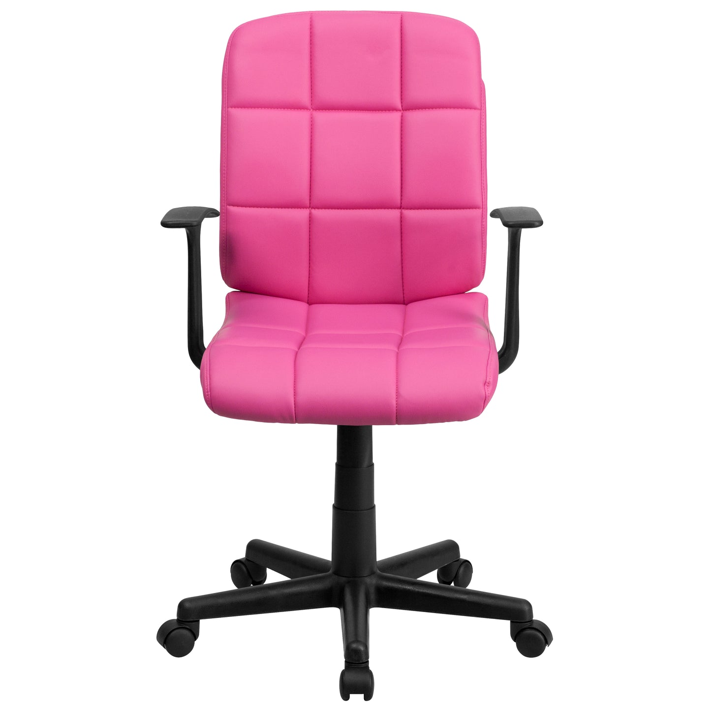 Clayton Mid-Back Pink Quilted Vinyl Swivel Task Office Chair with Arms Pink