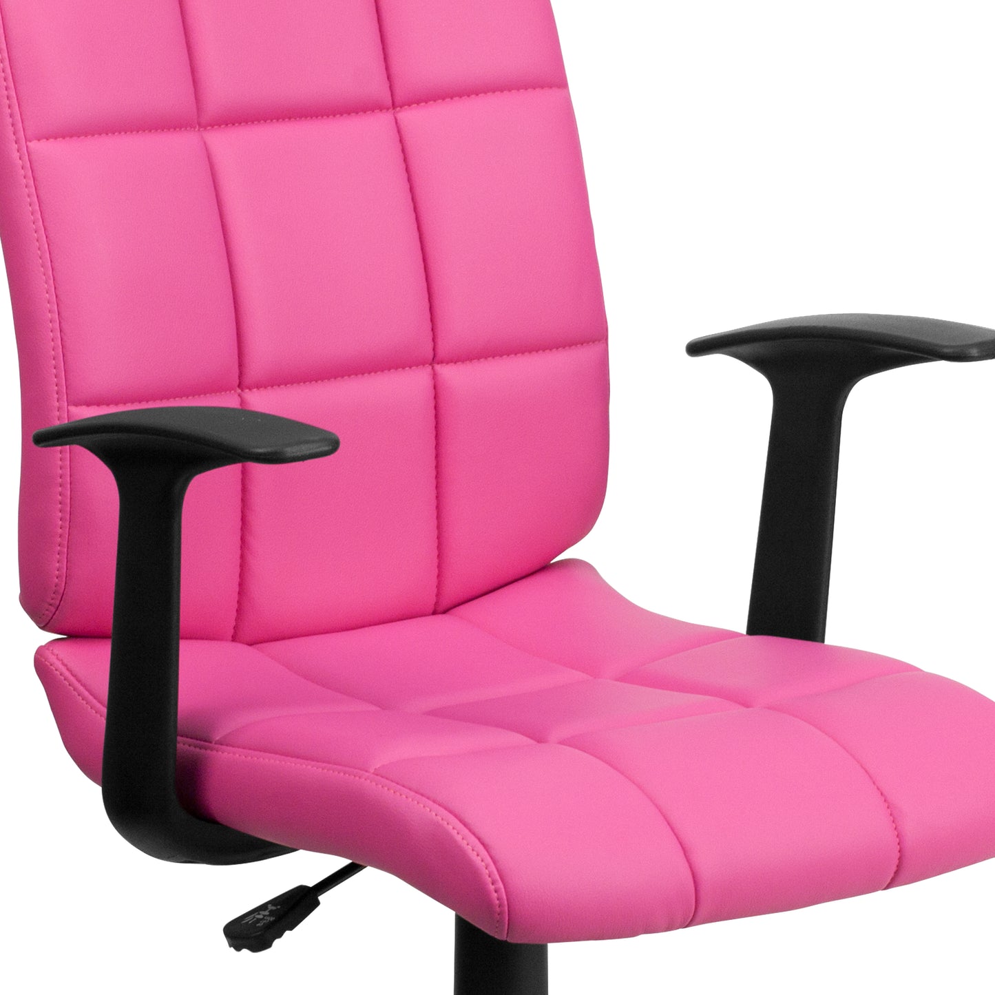 Clayton Mid-Back Pink Quilted Vinyl Swivel Task Office Chair with Arms Pink