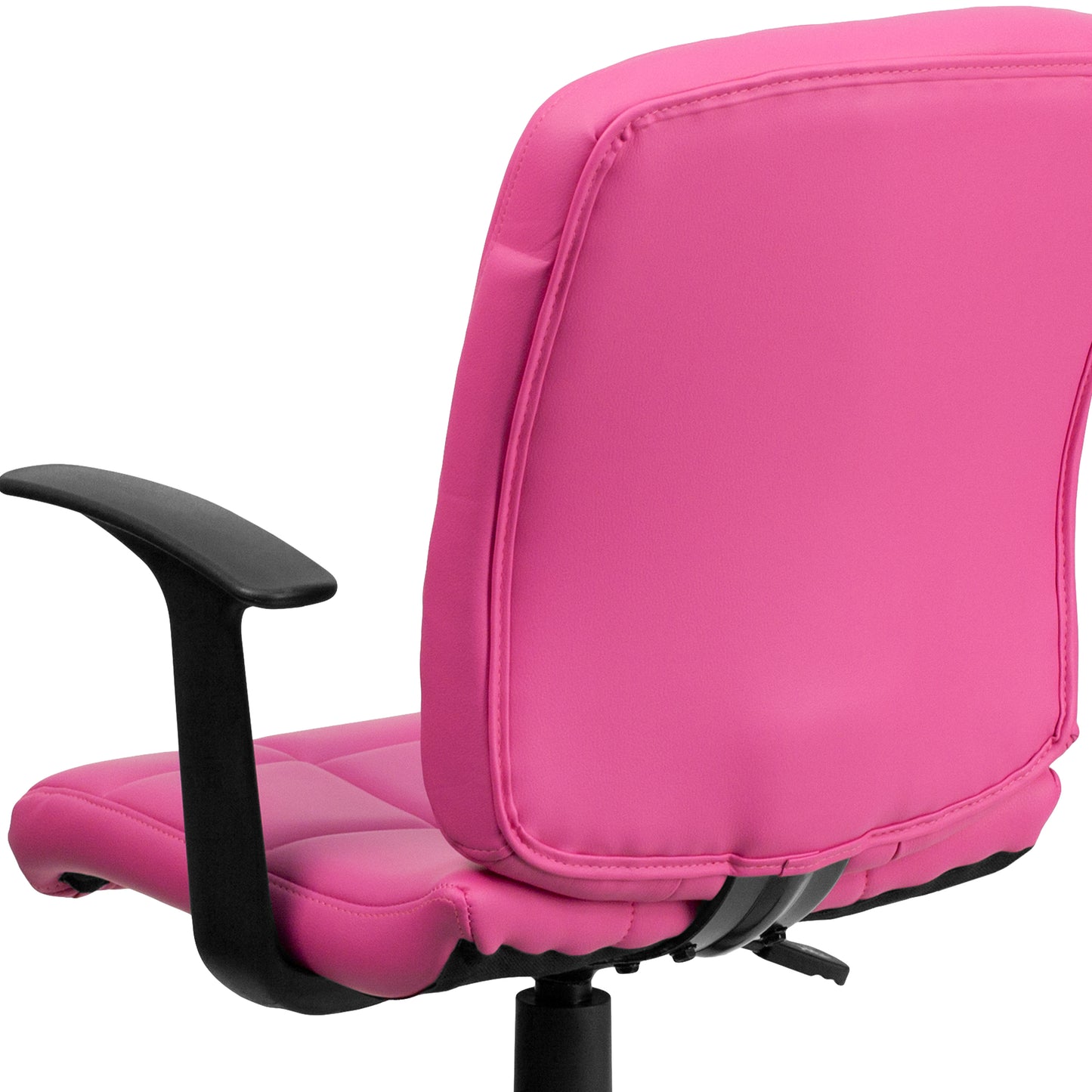 Clayton Mid-Back Pink Quilted Vinyl Swivel Task Office Chair with Arms Pink