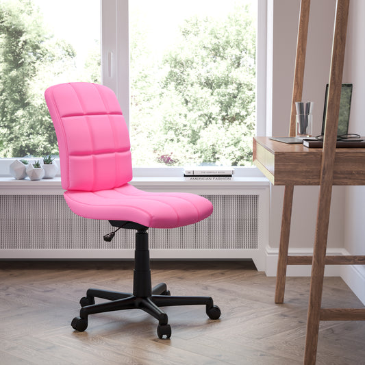Clayton Mid-Back Pink Quilted Vinyl Swivel Task Office Chair Pink GO-1691-1-PINK-GG