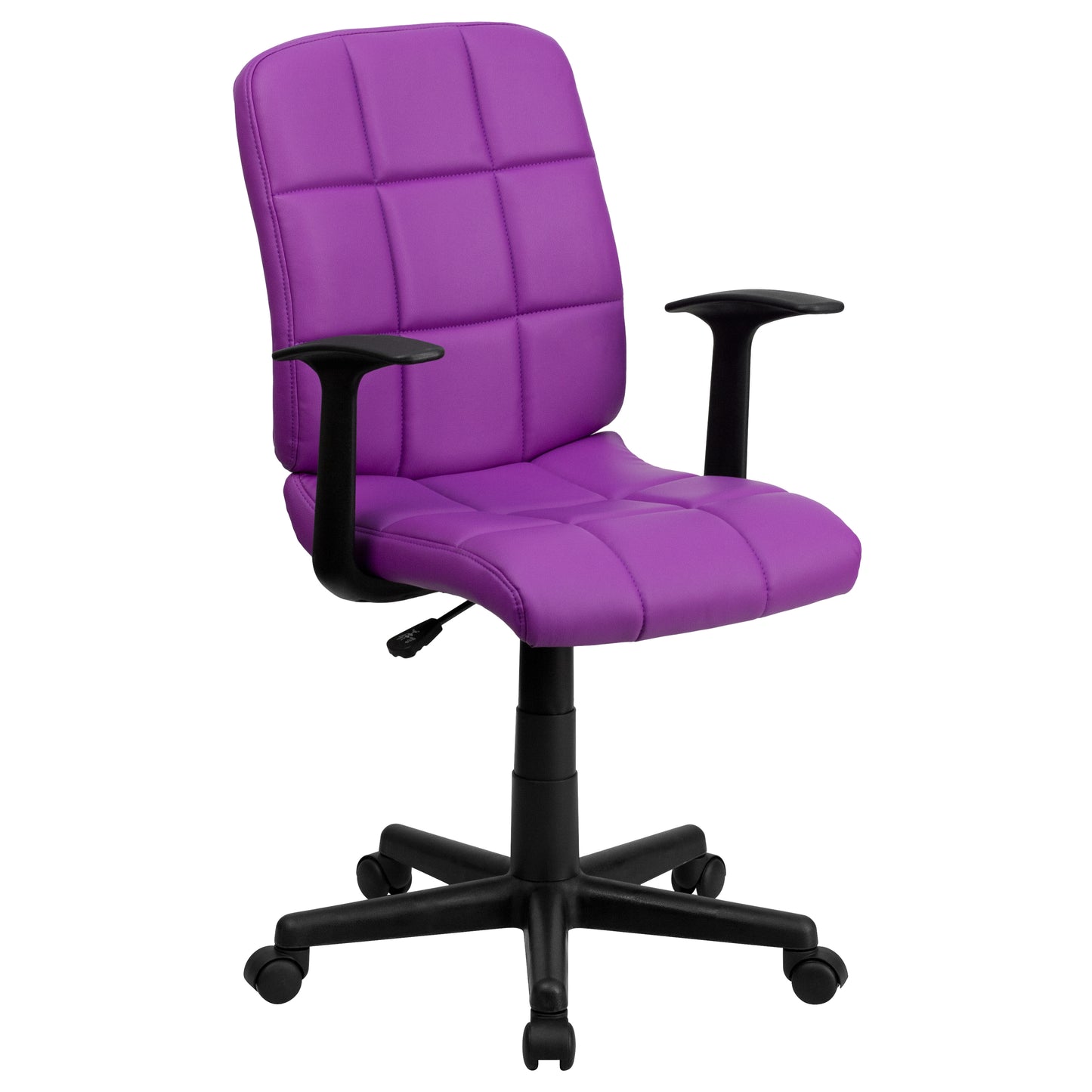 Clayton Mid-Back Purple Quilted Vinyl Swivel Task Office Chair with Arms Purple