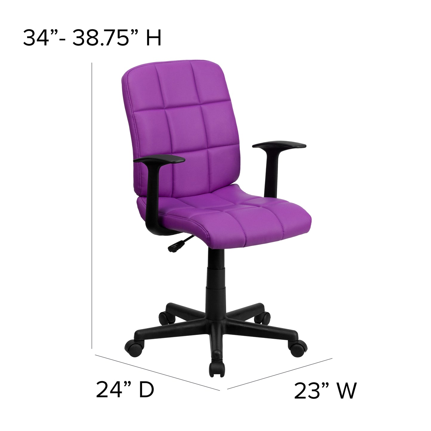 Clayton Mid-Back Purple Quilted Vinyl Swivel Task Office Chair with Arms Purple