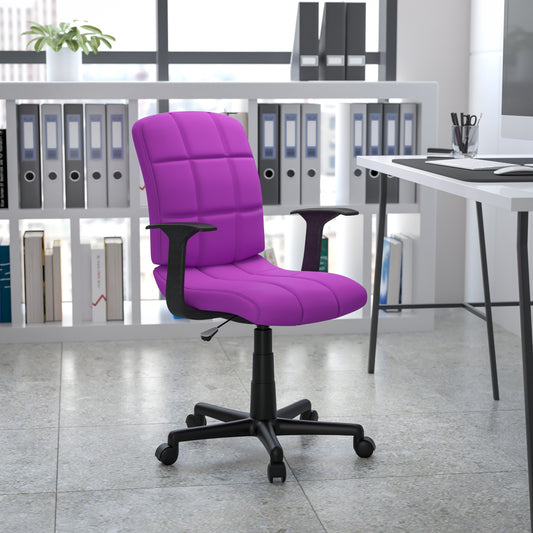Clayton Mid-Back Purple Quilted Vinyl Swivel Task Office Chair with Arms Purple GO-1691-1-PUR-A-GG