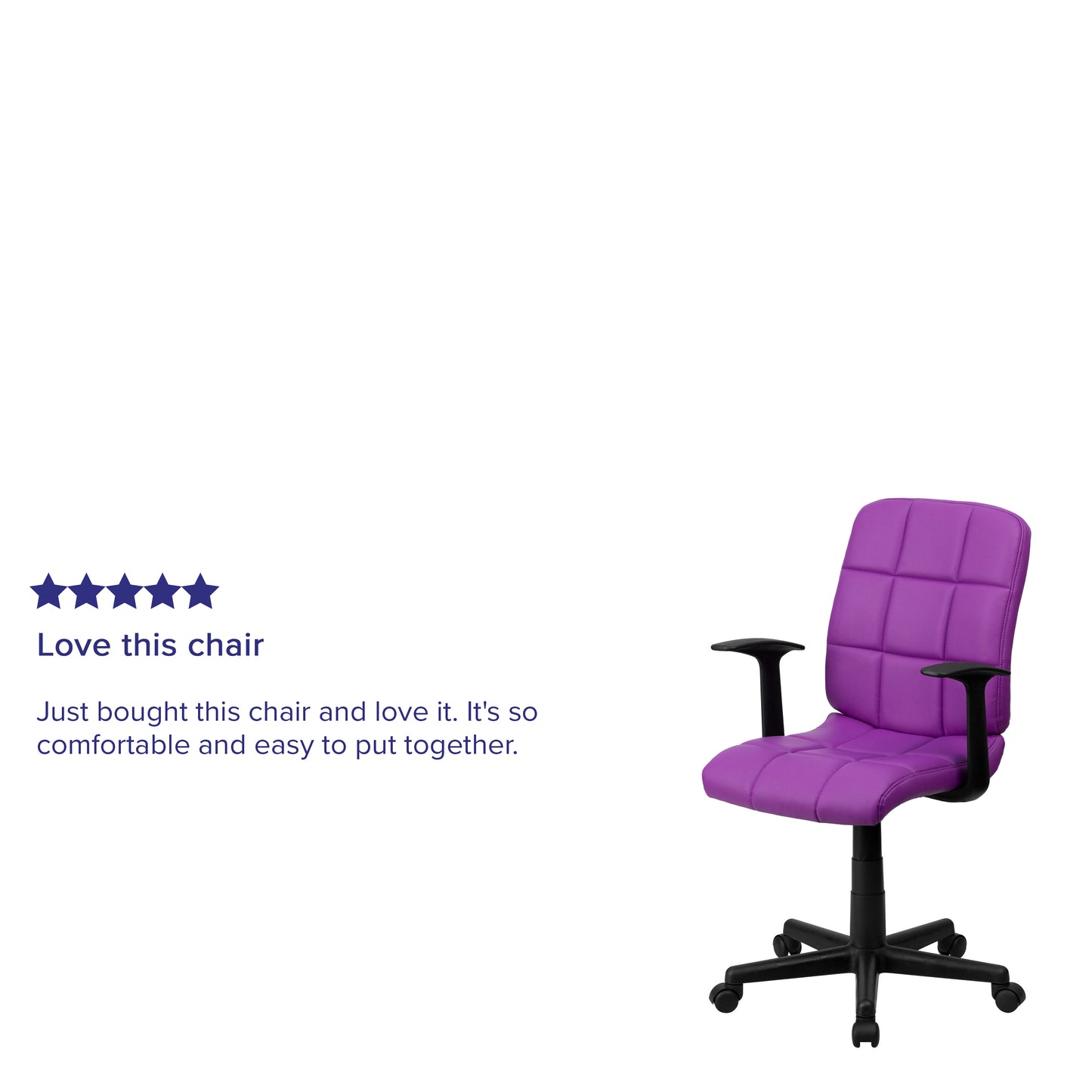 Clayton Mid-Back Purple Quilted Vinyl Swivel Task Office Chair with Arms Purple