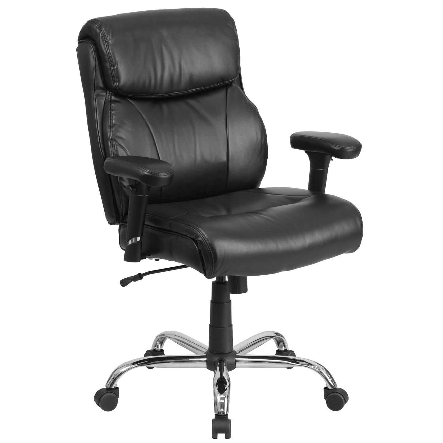 HERCULES Series Big & Tall 400 lb. Rated Black LeatherSoft Ergonomic Task Office Chair with Clean Line Stitching and Arms Black LeatherSoft