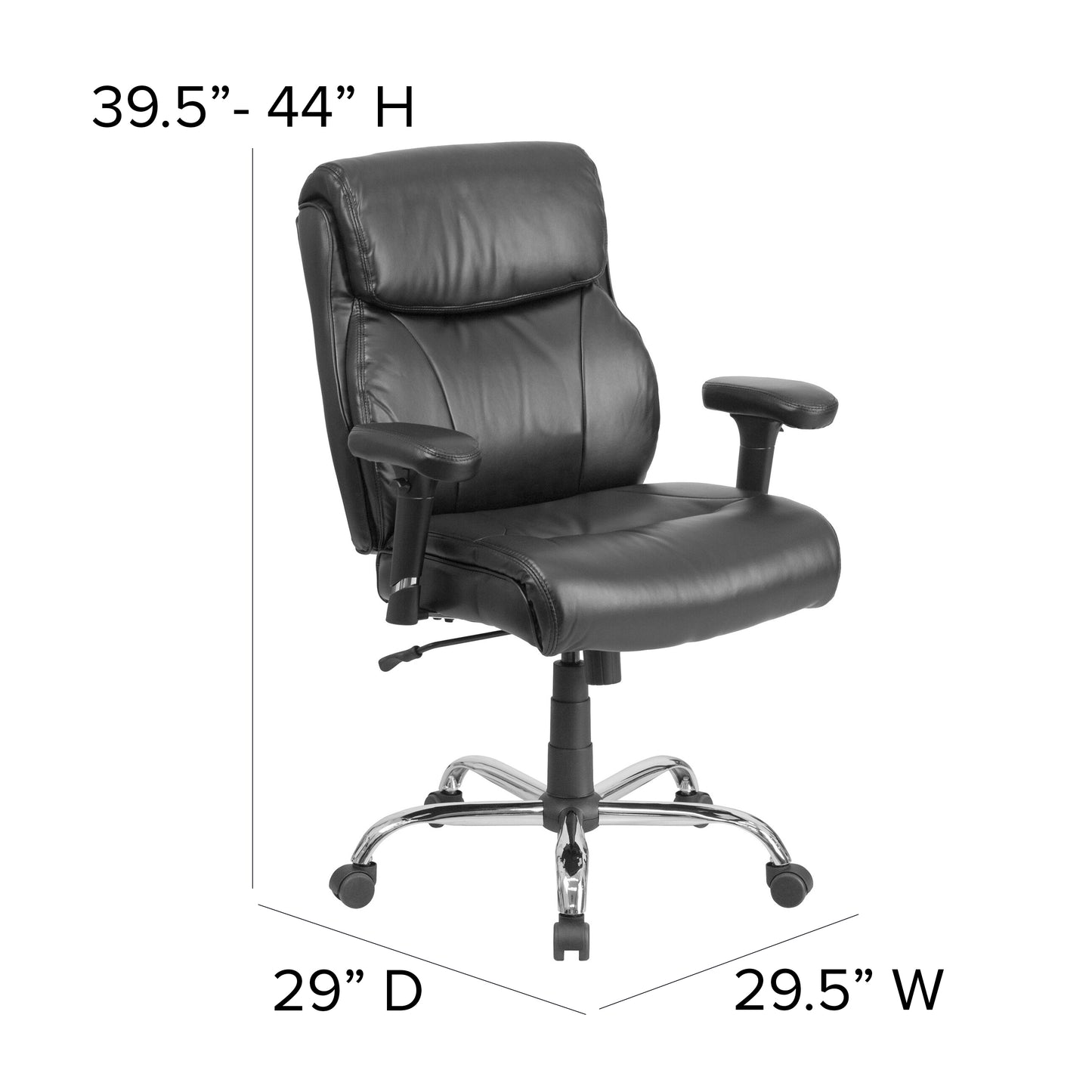 HERCULES Series Big & Tall 400 lb. Rated Black LeatherSoft Ergonomic Task Office Chair with Clean Line Stitching and Arms Black LeatherSoft