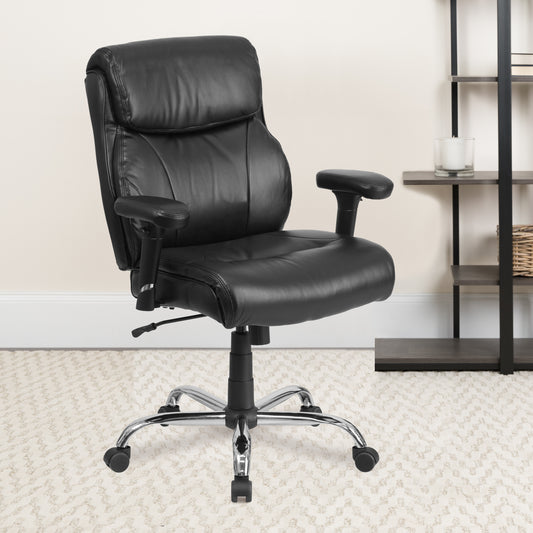HERCULES Series Big & Tall 400 lb. Rated Black LeatherSoft Ergonomic Task Office Chair with Clean Line Stitching and Arms Black LeatherSoft GO-2031-LEA-GG