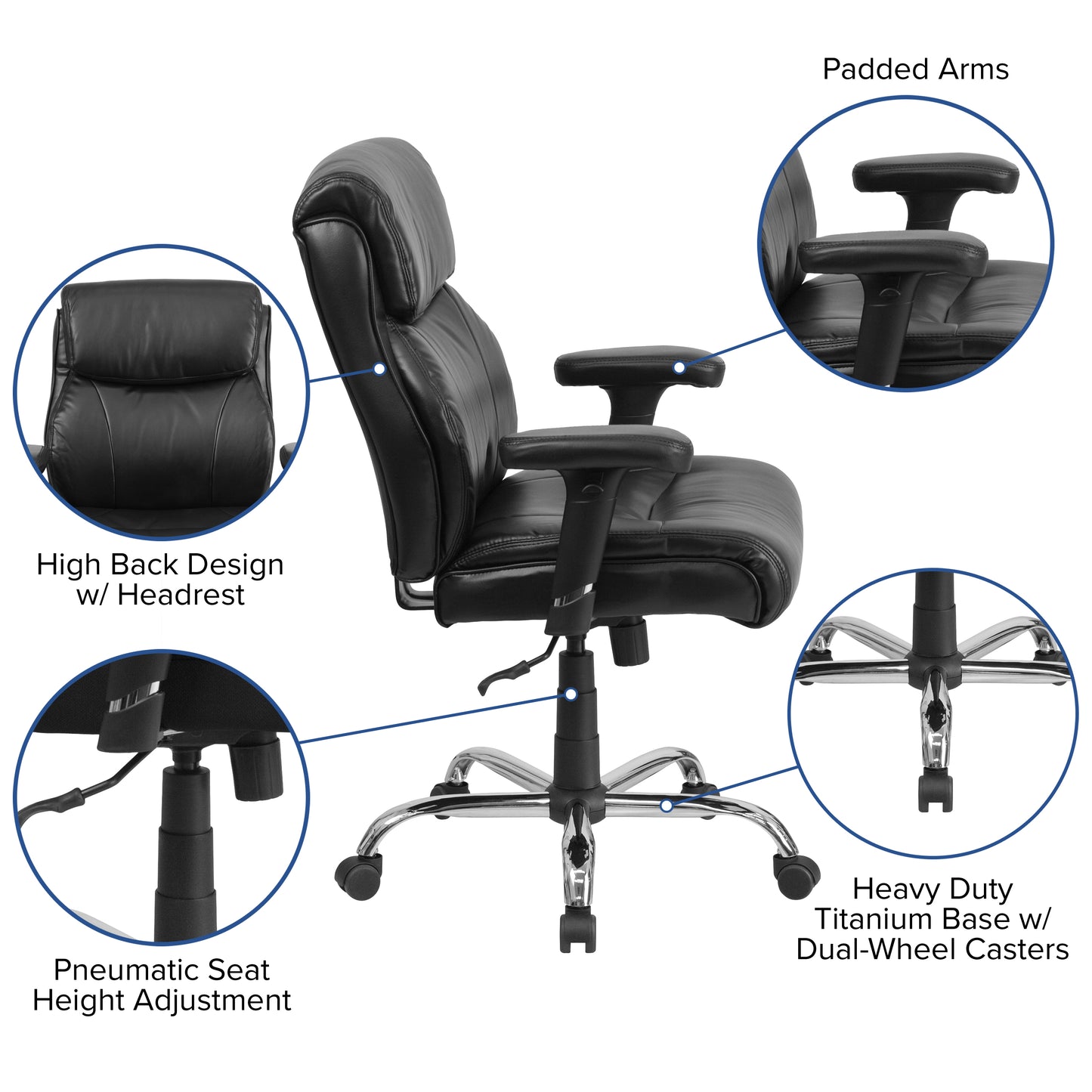 HERCULES Series Big & Tall 400 lb. Rated Black LeatherSoft Ergonomic Task Office Chair with Clean Line Stitching and Arms Black LeatherSoft