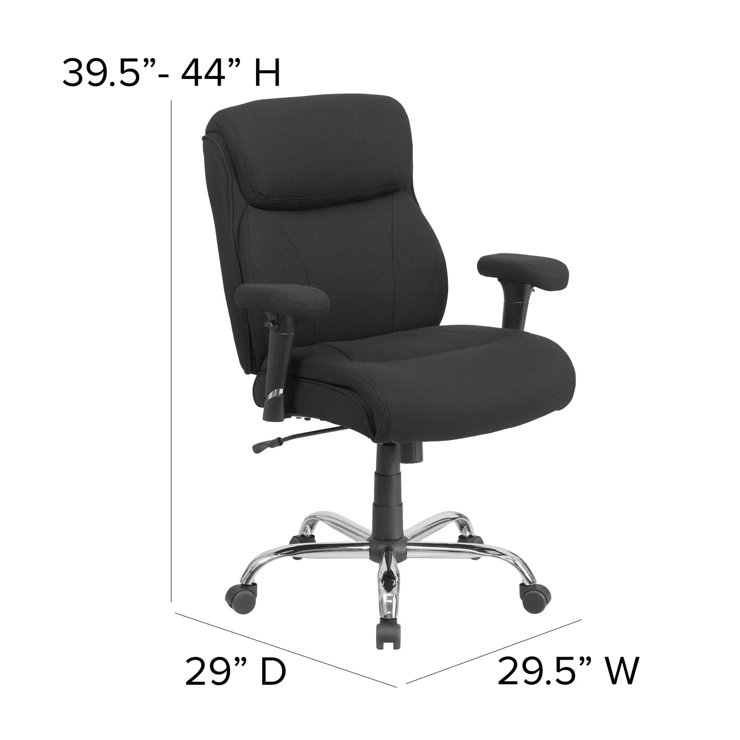 HERCULES Series Big & Tall 400 lb. Rated Black Fabric Ergonomic Task Office Chair with Line Stitching and Adjustable Arms Black Fabric