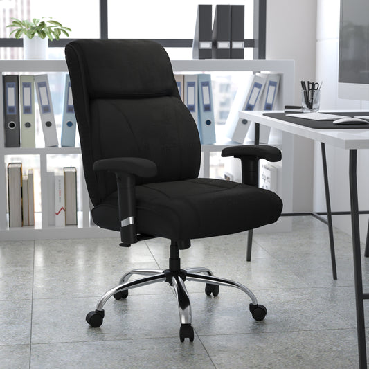 HERCULES Series Big & Tall 400 lb. Rated Black Fabric Ergonomic Task Office Chair with Line Stitching and Adjustable Arms Black Fabric GO-2031F-GG