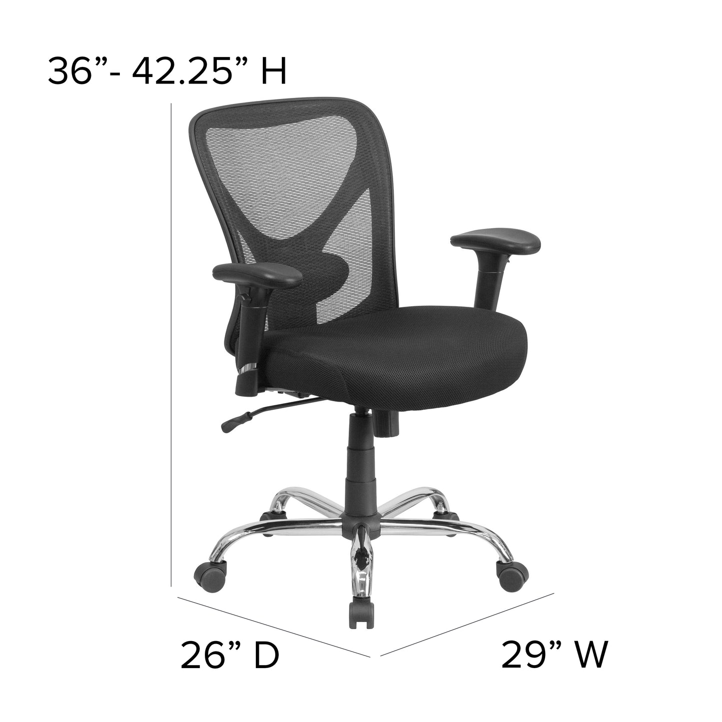 Big & Tall Office Chair | Adjustable Height Mesh Swivel Office Chair with Wheels Black