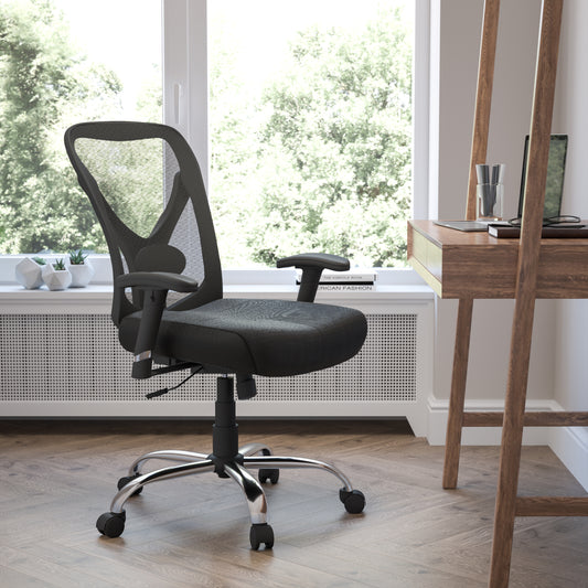 Big & Tall Office Chair | Adjustable Height Mesh Swivel Office Chair with Wheels Black GO-2032-GG