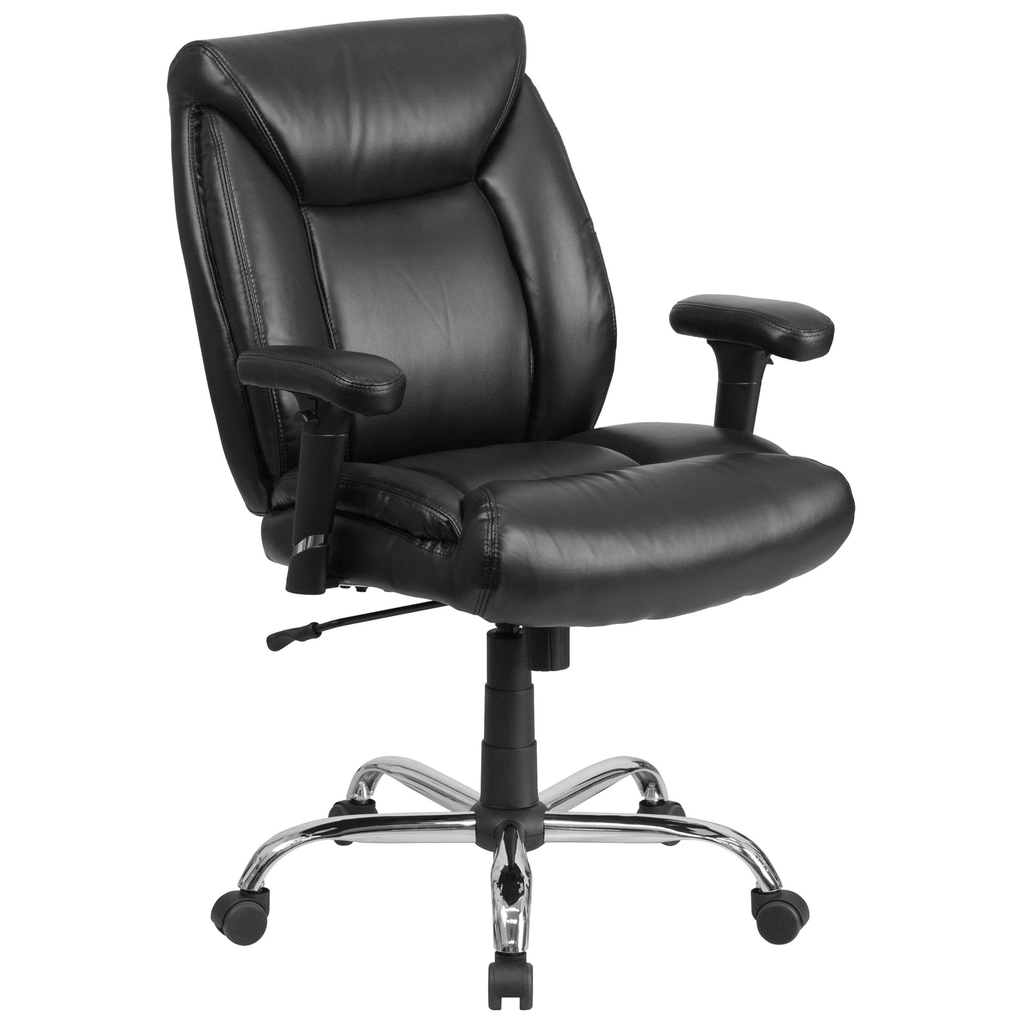 HERCULES Series Big & Tall 400 lb. Rated Black LeatherSoft Deep Tufted Ergonomic Task Office Chair with Adjustable Arms Black LeatherSoft
