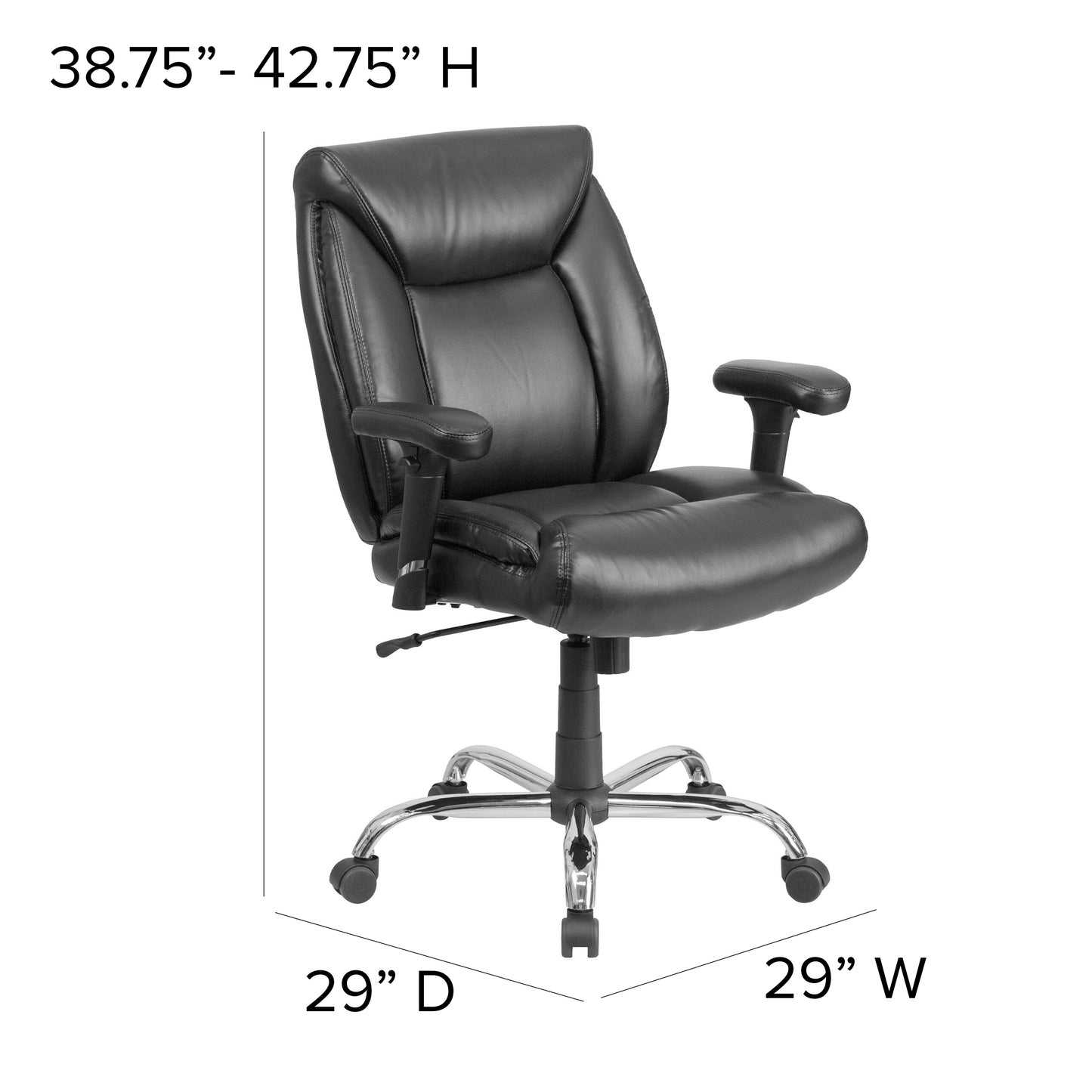 HERCULES Series Big & Tall 400 lb. Rated Black LeatherSoft Deep Tufted Ergonomic Task Office Chair with Adjustable Arms Black LeatherSoft