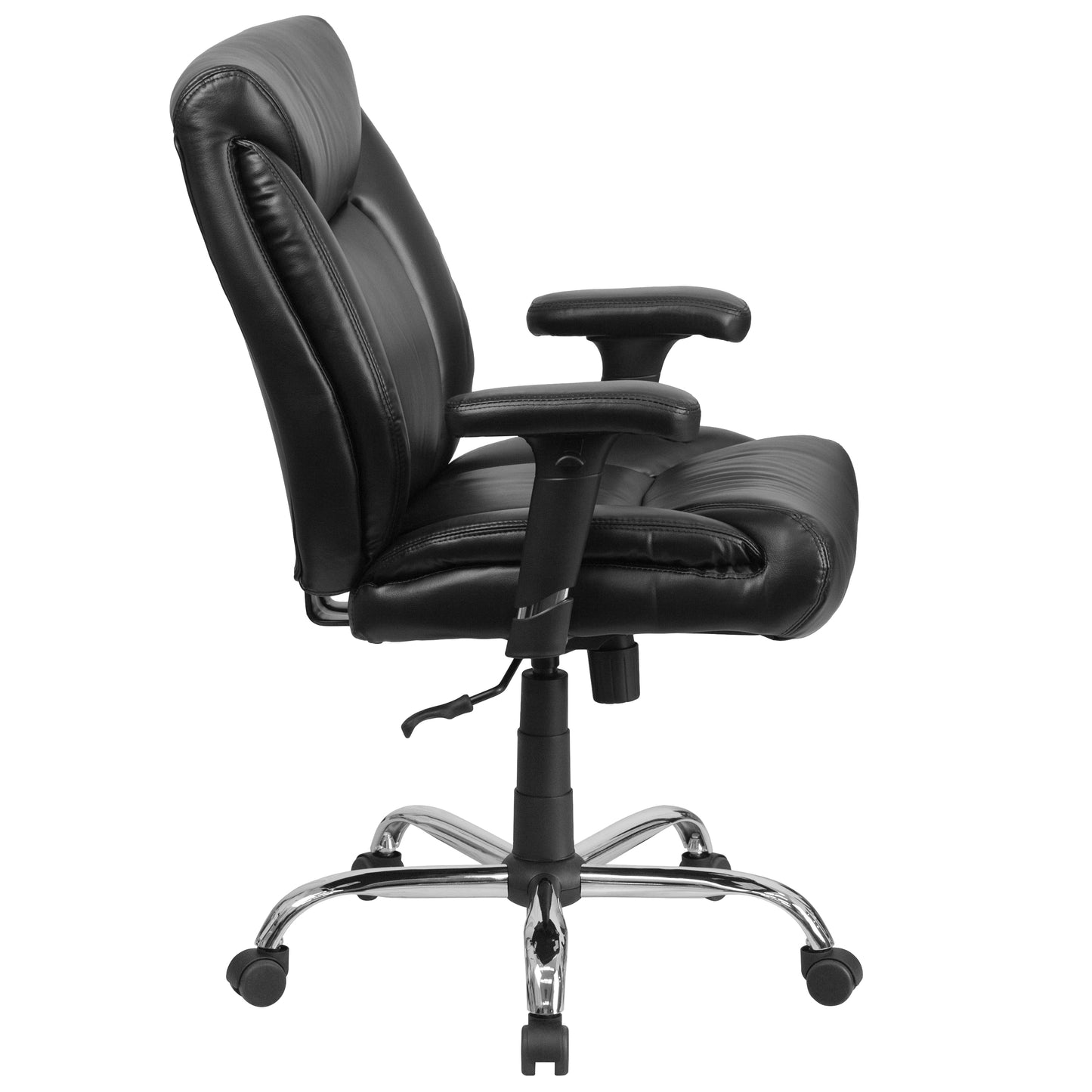 HERCULES Series Big & Tall 400 lb. Rated Black LeatherSoft Deep Tufted Ergonomic Task Office Chair with Adjustable Arms Black LeatherSoft