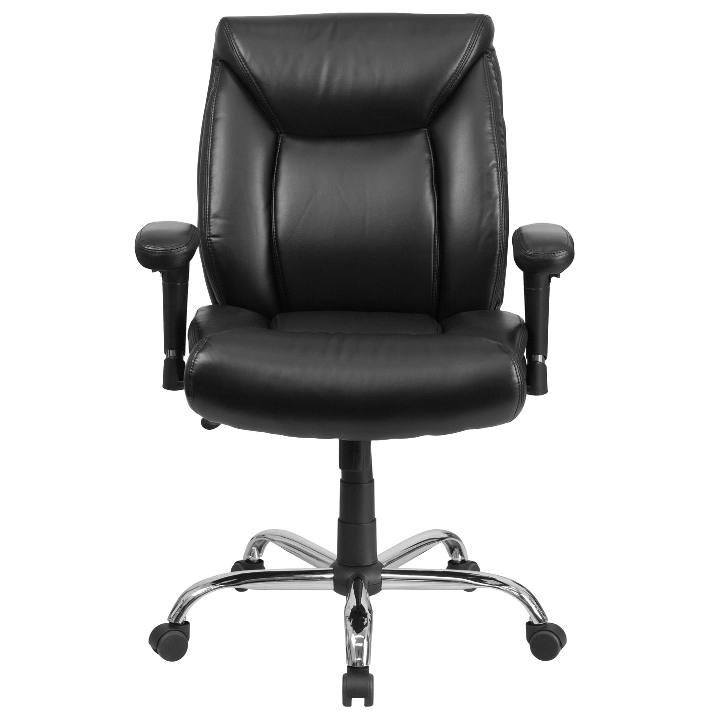 HERCULES Series Big & Tall 400 lb. Rated Black LeatherSoft Deep Tufted Ergonomic Task Office Chair with Adjustable Arms Black LeatherSoft