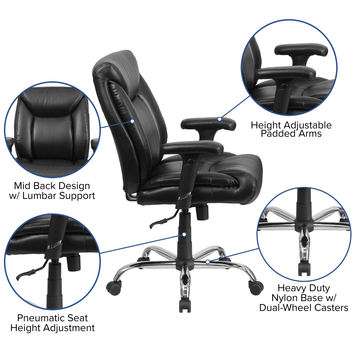 HERCULES Series Big & Tall 400 lb. Rated Black LeatherSoft Deep Tufted Ergonomic Task Office Chair with Adjustable Arms Black LeatherSoft