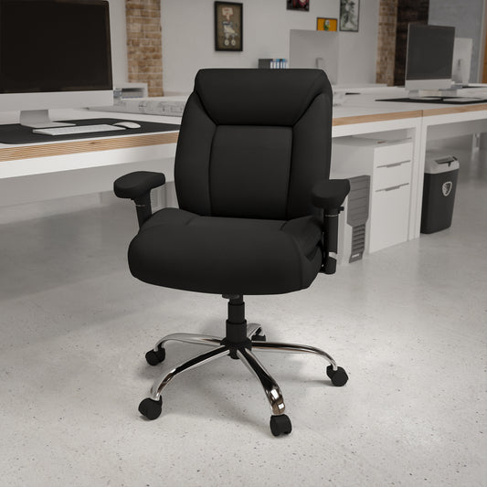 HERCULES Series Big & Tall 400 lb. Rated Black Fabric Deep Tufted Swivel Ergonomic Task Office Chair with Adjustable Arms Black Fabric GO-2073F-GG